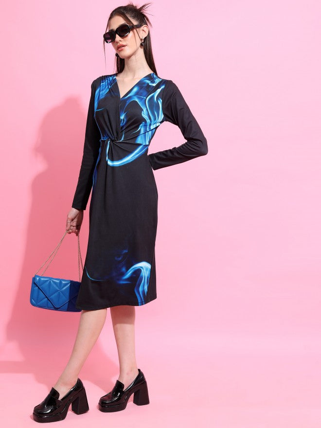 Tokyo Talkies Women Black Printed Wrap Dress - Black - Image 4