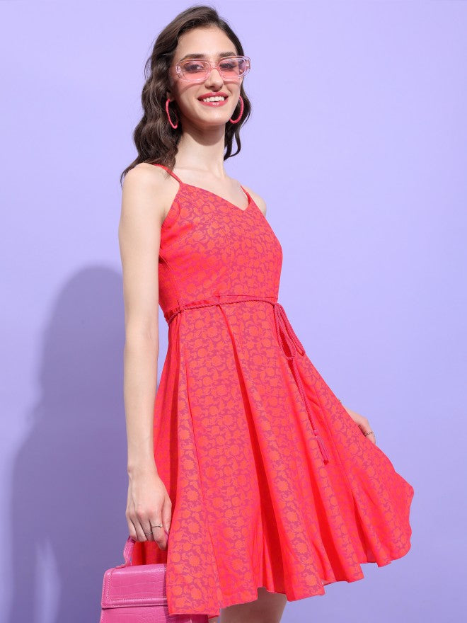 Tokyo Talkies Women Red Printed A-Line Dress - Red - Image 4