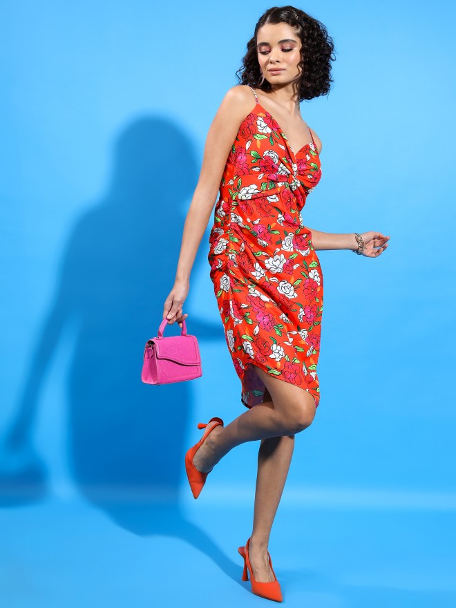 Tokyo Talkies Women Orange Printed Bodycon Dress - Orange - Image 2