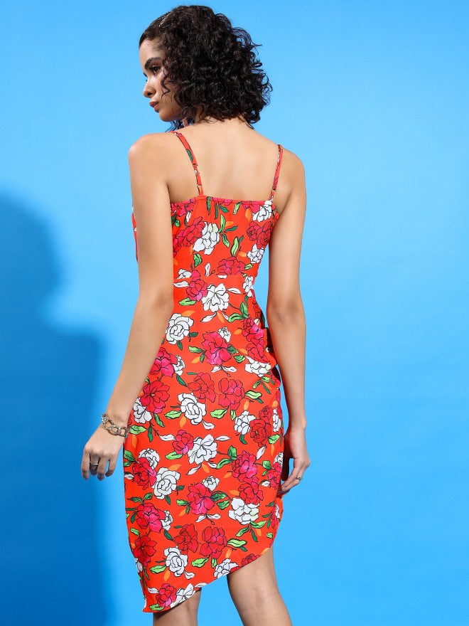 Tokyo Talkies Women Orange Printed Bodycon Dress - Orange - Image 3