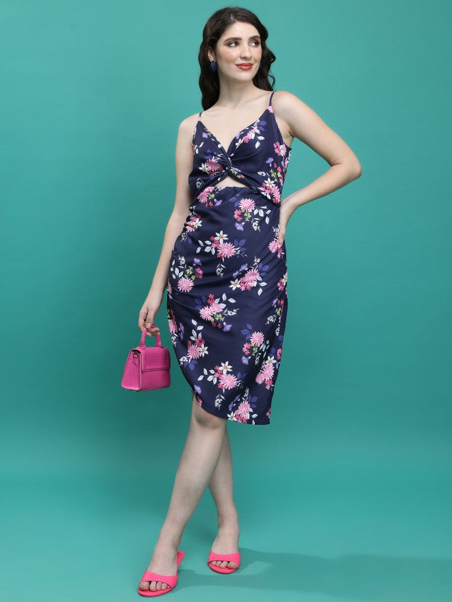 Tokyo Talkies Women Blue Printed Fit And Flare Dress - Blue - Image 1