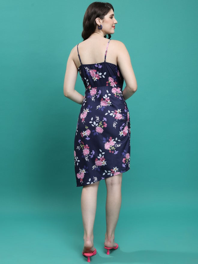 Tokyo Talkies Women Blue Printed Fit And Flare Dress - Blue - Image 3