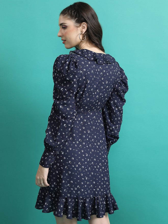 Tokyo Talkies Women Navy Printed Wrap Dress - Navy Blue - Image 3