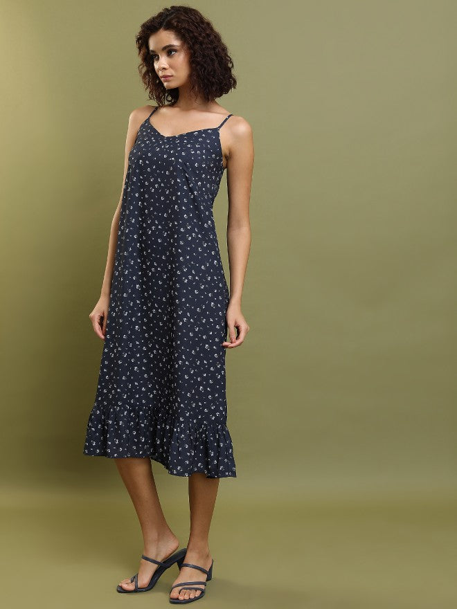 Tokyo Talkies Women Navy Printed Drop-Waist Dress - Navy Blue - Image 2