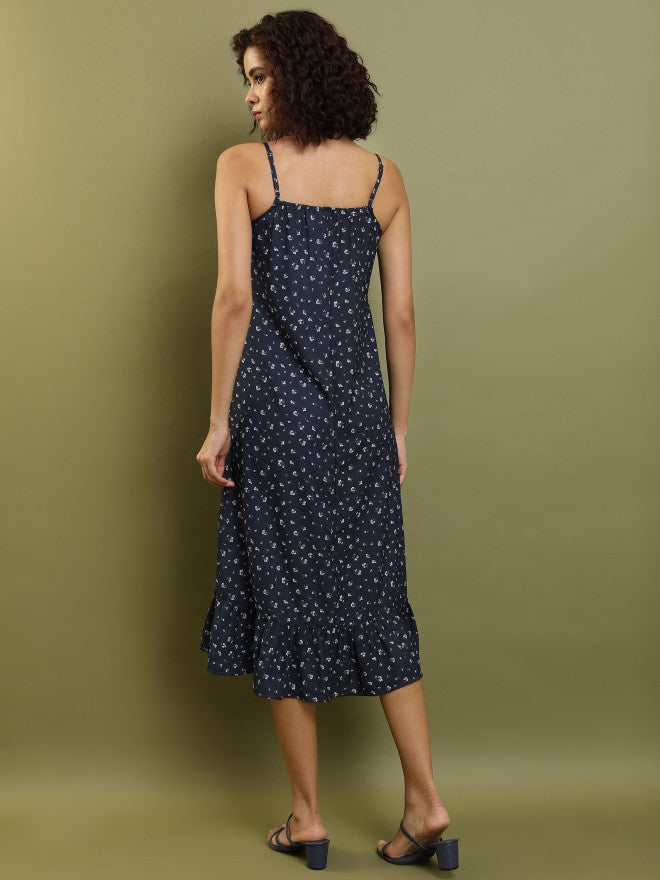 Tokyo Talkies Women Navy Printed Drop-Waist Dress - Navy Blue - Image 3