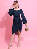Tokyo Talkies Women Navy Blue Self Design Fit And Flare Dress - Navy Blue - Image 1