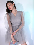 Tokyo Talkies Women Grey Solid Fit And Flare Dress - Grey - Image 1