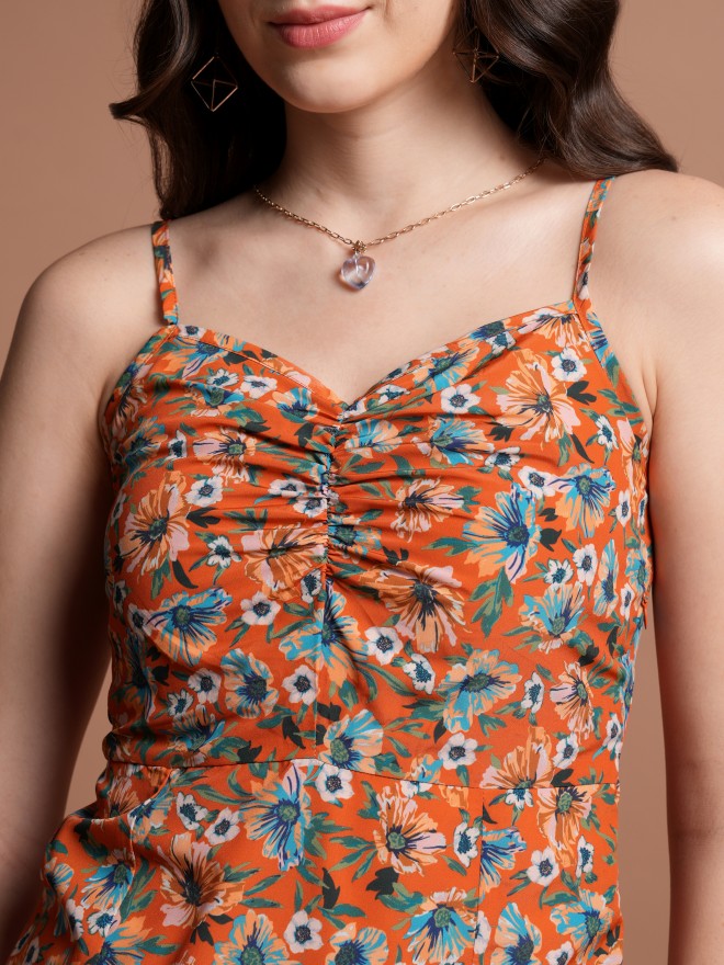 Tokyo Talkies Women Orange Printed Fit And Flare Dress - Orange - Image 5