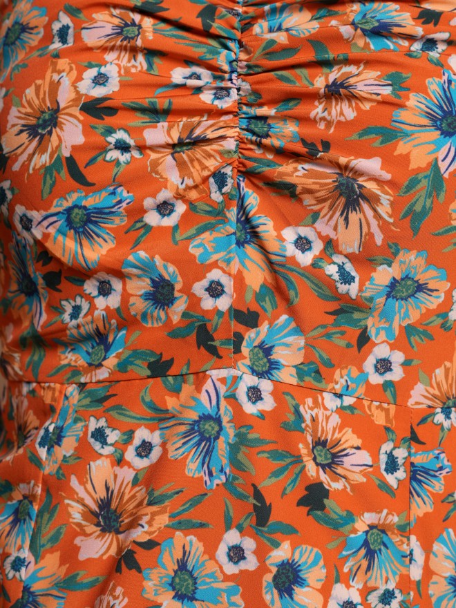 Tokyo Talkies Women Orange Printed Fit And Flare Dress - Orange - Image 6