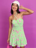 Tokyo Talkies Women Green Printed Fit And Flare Dress - Green - Image 1
