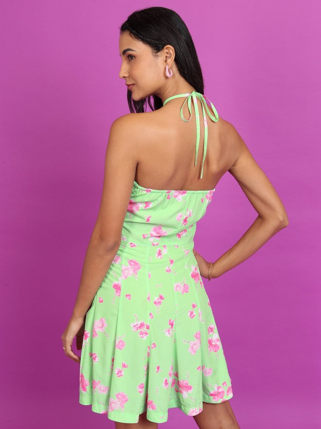 Tokyo Talkies Women Green Printed Fit And Flare Dress - Green - Image 3