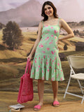 Tokyo Talkies Women Green Printed Drop-Waist Dress - Green - Image 1