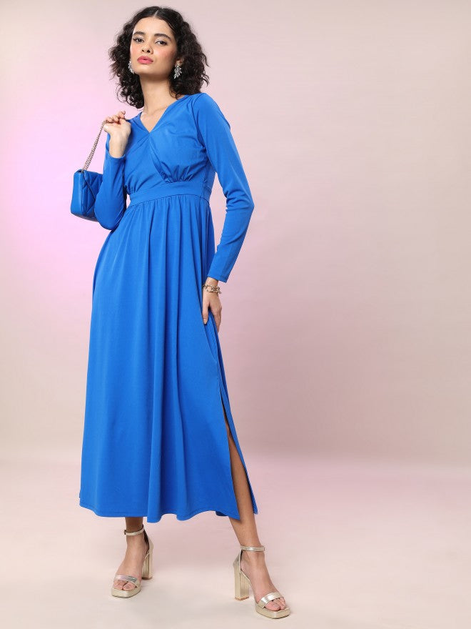 Tokyo Talkies Women Blue Solid Maxi Dress - Blue - Image 1