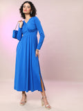 Tokyo Talkies Women Blue Solid Maxi Dress - Blue - Image 1