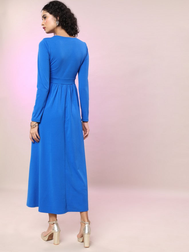 Tokyo Talkies Women Blue Solid Maxi Dress - Blue - Image 3