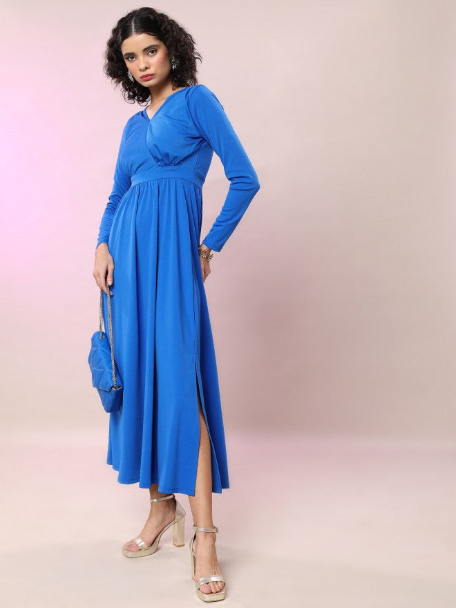 Tokyo Talkies Women Blue Solid Maxi Dress - Blue - Image 4