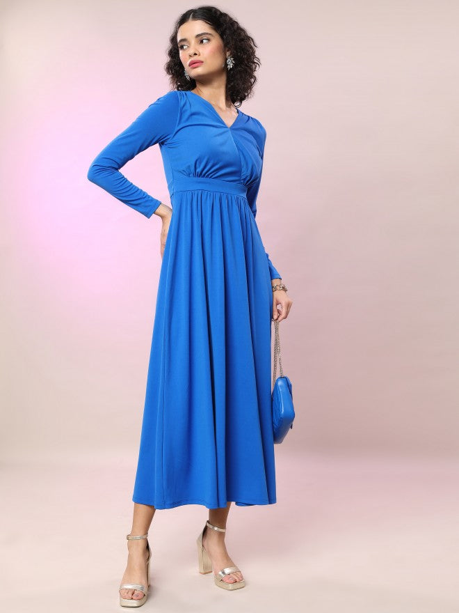 Tokyo Talkies Women Blue Solid Maxi Dress - Blue - Image 6