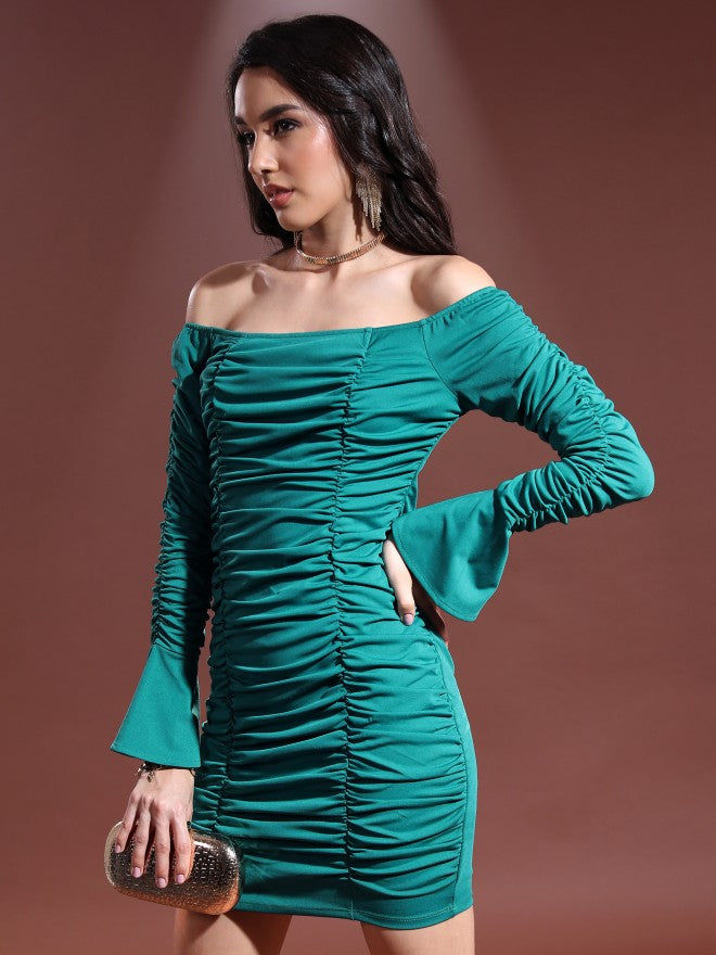 Tokyo Talkies Women Teal Solid Bodycon Dress - Teal - Image 4