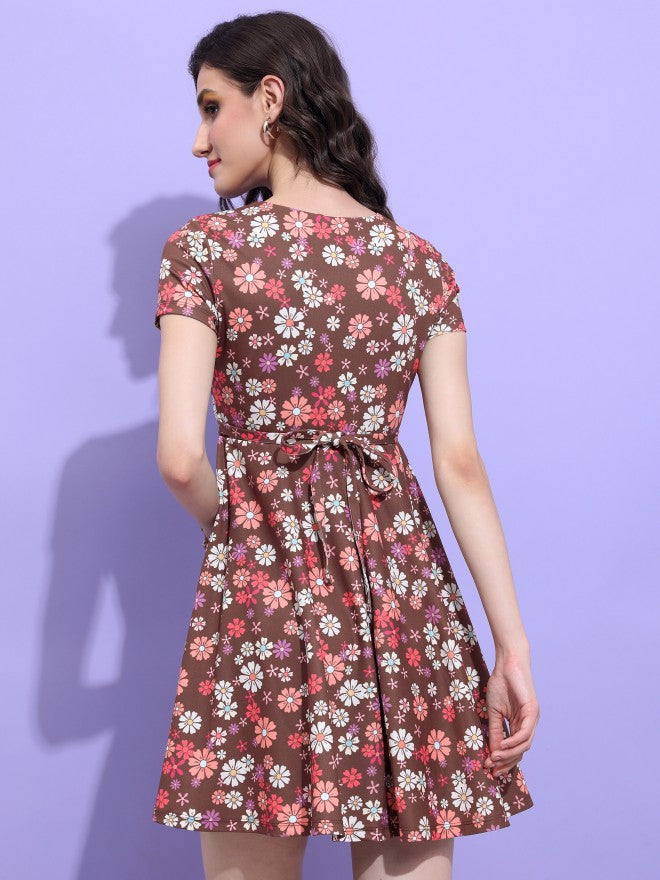 Tokyo Talkies Women Brown/Multi Printed Wrap Dress - Brown - Image 3