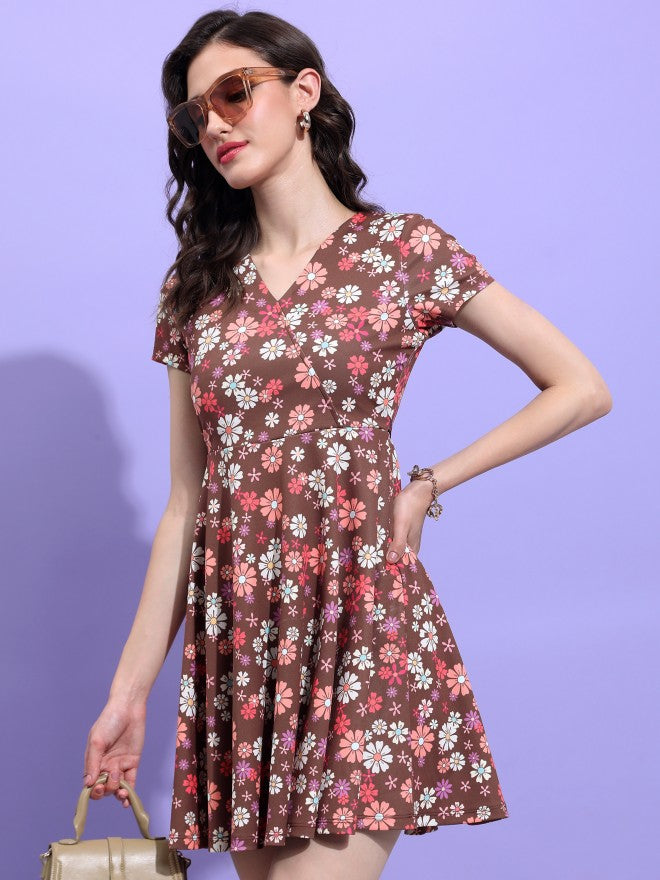 Tokyo Talkies Women Brown/Multi Printed Wrap Dress - Brown - Image 4