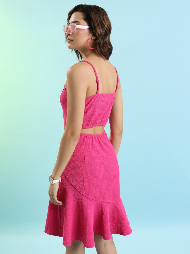 Tokyo Talkies Women Pink Solid A-Line Dress - Pink - Image 3