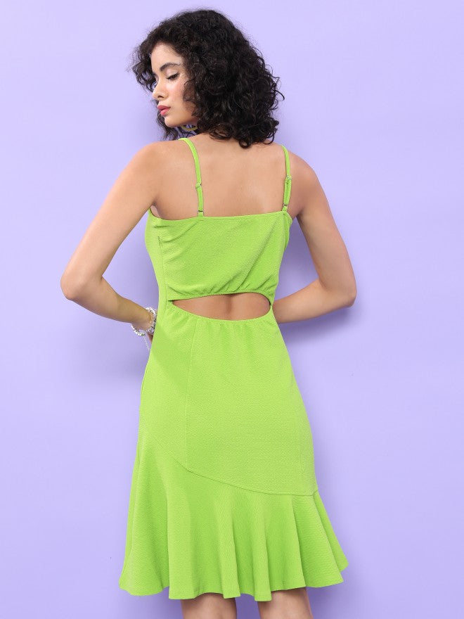 Tokyo Talkies Women Green Solid A-Line Dress - Green - Image 3