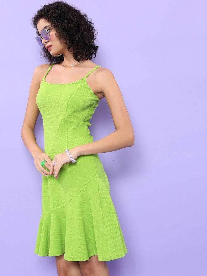 Tokyo Talkies Women Green Solid A-Line Dress - Green - Image 4