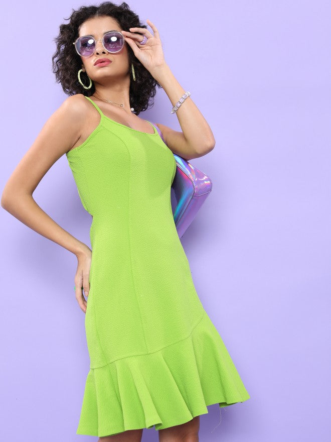 Tokyo Talkies Women Green Solid A-Line Dress - Green - Image 6