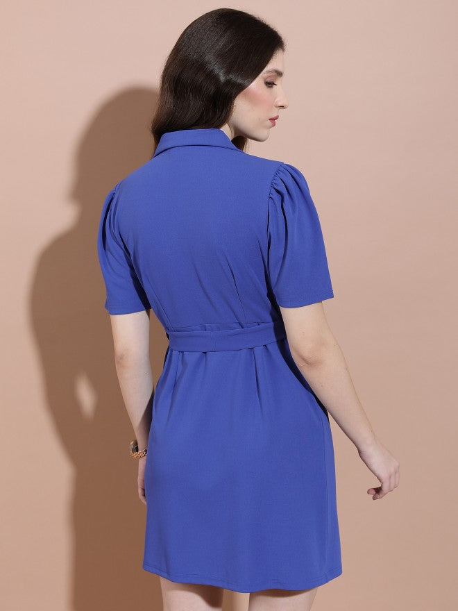 Tokyo Talkies Women Blue Solid Blazer Dress - Blue - Image 3