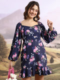Tokyo Talkies Women Blue Printed Fit And Flare Dress - Blue - Image 1