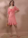 Tokyo Talkies Women Pink Solid Fit & Flare Dress - Pink - Image 1