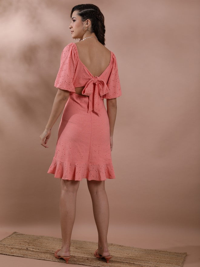 Tokyo Talkies Women Pink Solid Fit & Flare Dress - Pink - Image 3