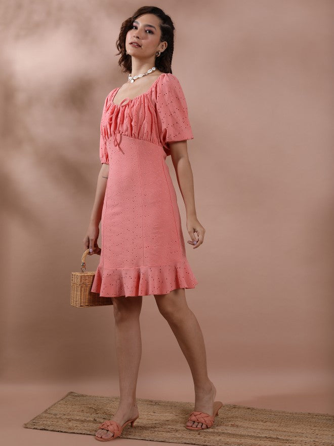Tokyo Talkies Women Pink Solid Fit & Flare Dress - Pink - Image 4
