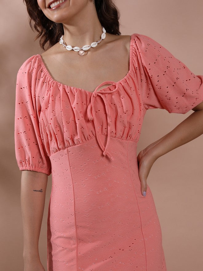 Tokyo Talkies Women Pink Solid Fit & Flare Dress - Pink - Image 5