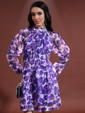 Tokyo Talkies Women Purple/Multi Printed Fit & Flare Dress - Purple - Image 1