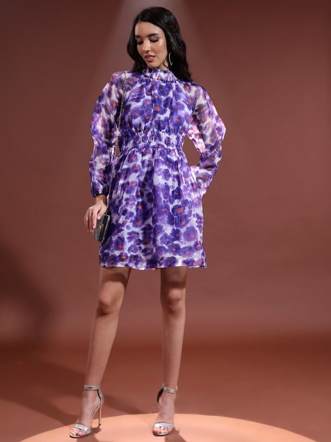 Tokyo Talkies Women Purple/Multi Printed Fit & Flare Dress - Purple - Image 2