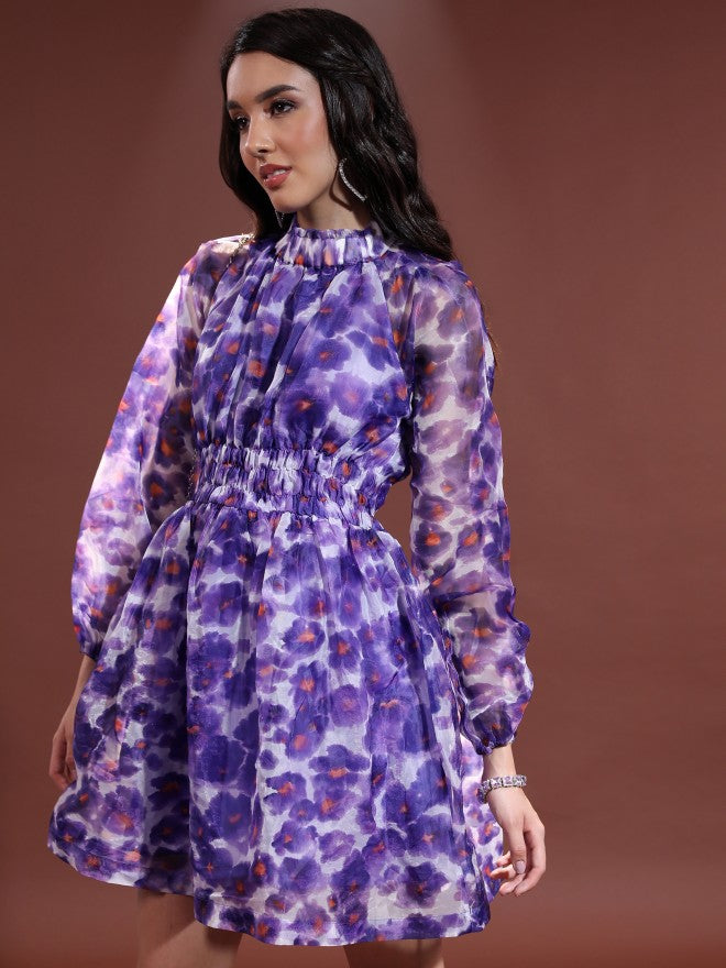 Tokyo Talkies Women Purple/Multi Printed Fit & Flare Dress - Purple - Image 4