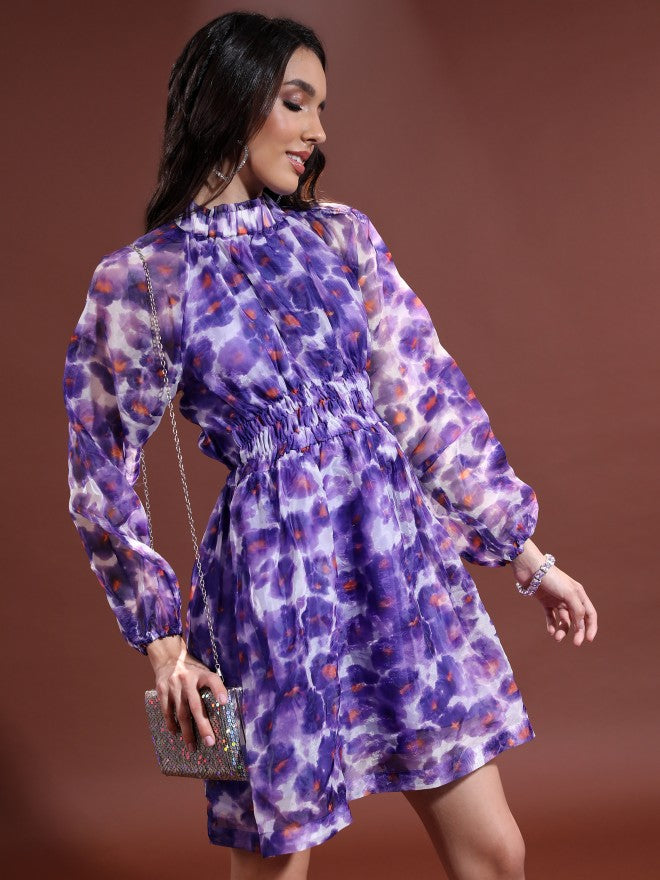 Tokyo Talkies Women Purple/Multi Printed Fit & Flare Dress - Purple - Image 6