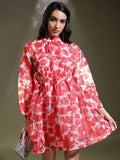 Tokyo Talkies Women Pink Printed Fit And Flare Dress - Pink - Image 1