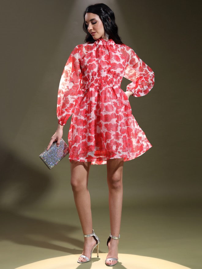 Tokyo Talkies Women Pink Printed Fit And Flare Dress - Pink - Image 2