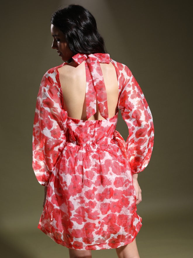 Tokyo Talkies Women Pink Printed Fit And Flare Dress - Pink - Image 3