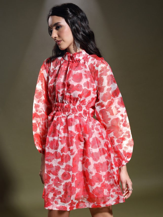 Tokyo Talkies Women Pink Printed Fit And Flare Dress - Pink - Image 4
