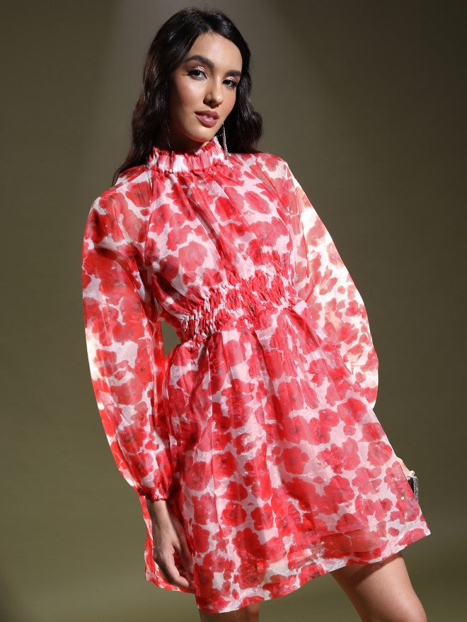 Tokyo Talkies Women Pink Printed Fit And Flare Dress - Pink - Image 6