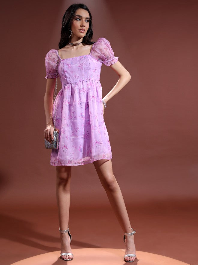 Tokyo Talkies Women Violet Printed Fit And Flare Dress - Violet - Image 2