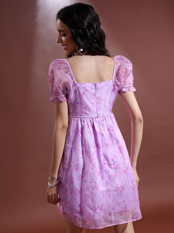Tokyo Talkies Women Violet Printed Fit And Flare Dress - Violet - Image 3