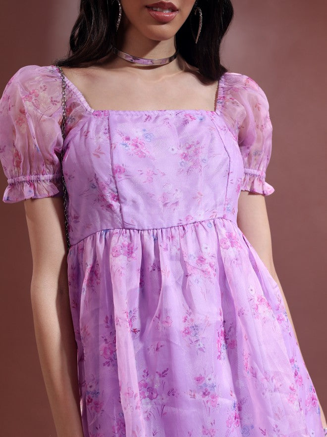 Tokyo Talkies Women Violet Printed Fit And Flare Dress - Violet - Image 5