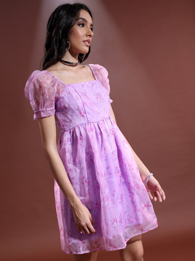 Tokyo Talkies Women Violet Printed Fit And Flare Dress - Violet - Image 6