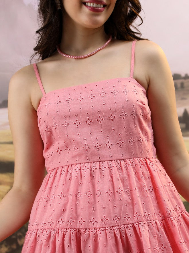 Tokyo Talkies Women Pink Printed Fit And Flare Dress - Pink - Image 5