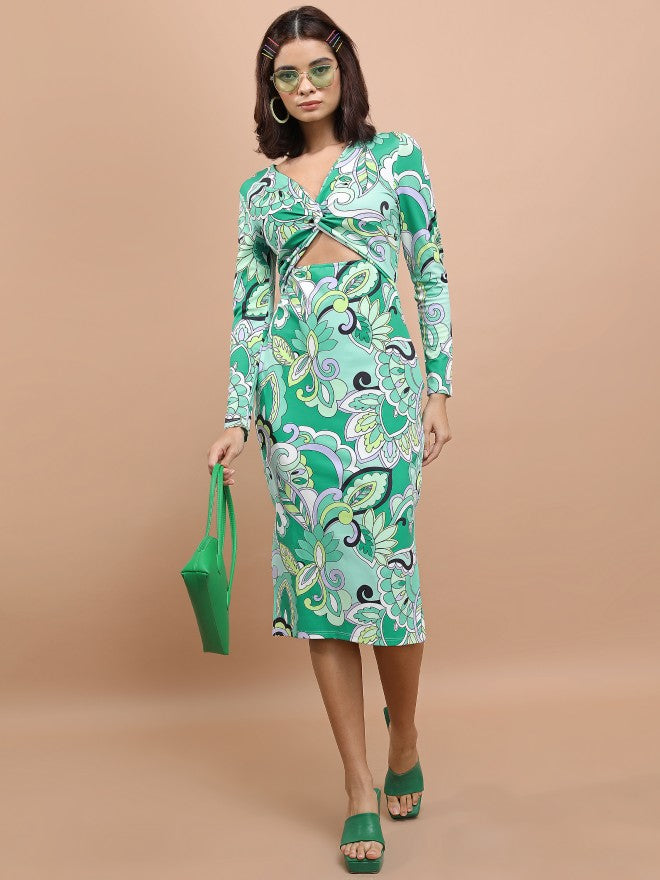 Tokyo Talkies Women Green/Multi Printed Sheath Dress - Green - Image 1