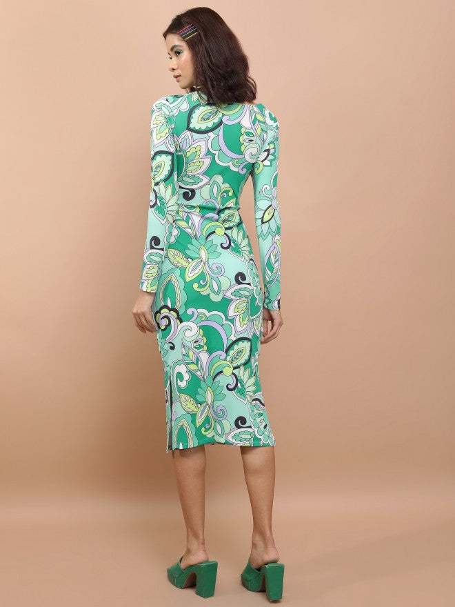 Tokyo Talkies Women Green/Multi Printed Sheath Dress - Green - Image 3